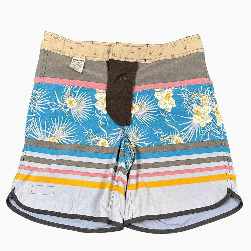 Patagonia Board Shorts Mens 32 Blue Multicolor Scallop‎ Hem Floral Striped Print